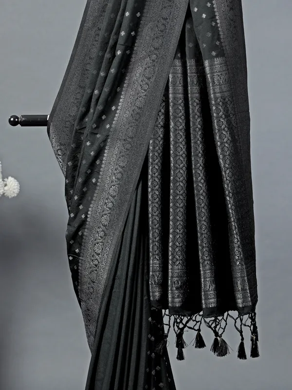 Black zari woven cotton silk saree delight