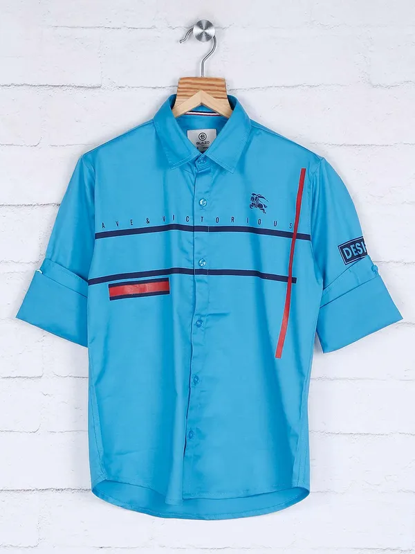 Blazo aqua color stripe curve hem shirt