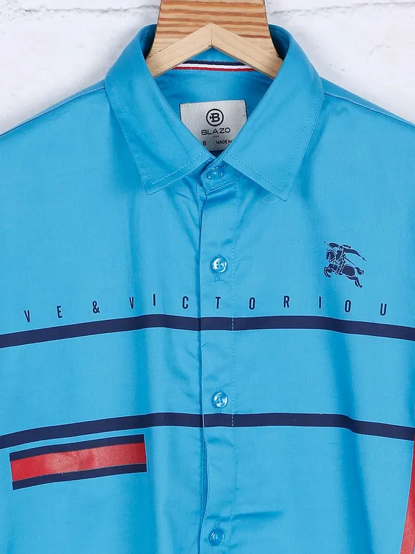 Blazo aqua color stripe curve hem shirt