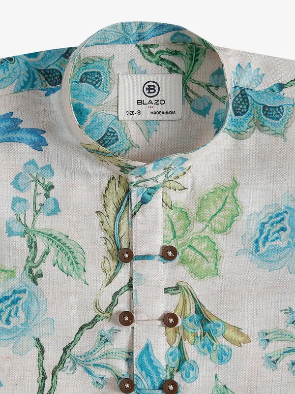 Blazo aqua cotton printed kurta style shirt