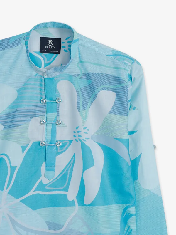 Blazo aqua printed kurta style shirt