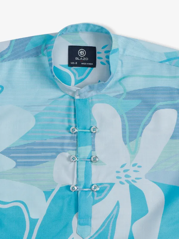 Blazo aqua printed kurta style shirt