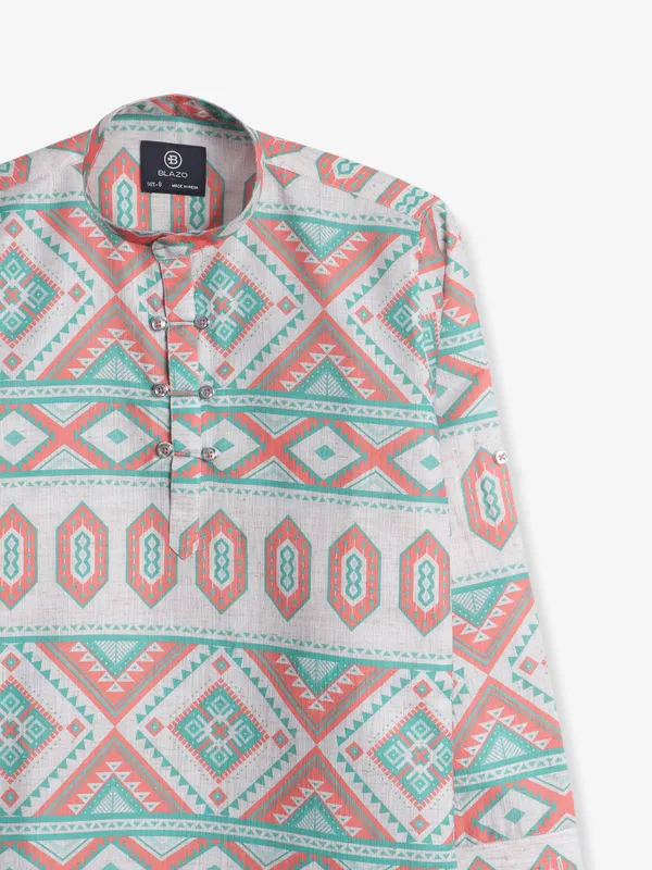 Blazo beige and peach printed kurta style shirt