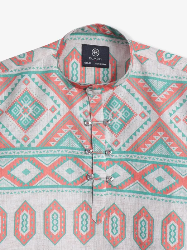 Blazo beige and peach printed kurta style shirt