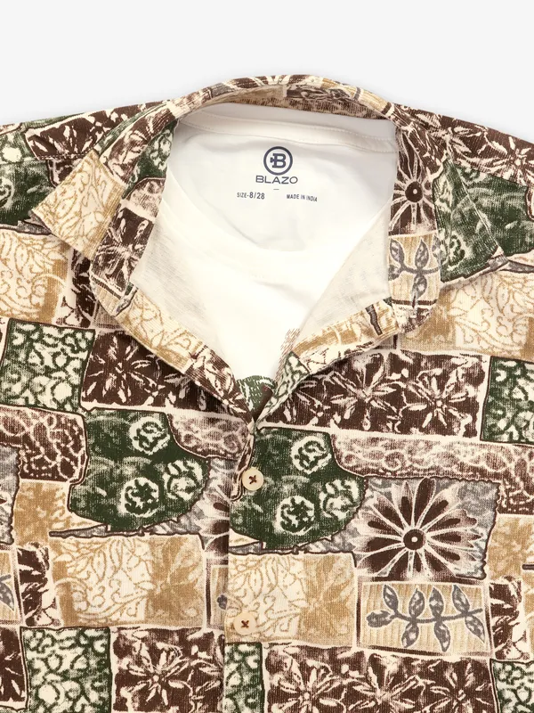 BLAZO beige printed cotton shirt with t-shirt