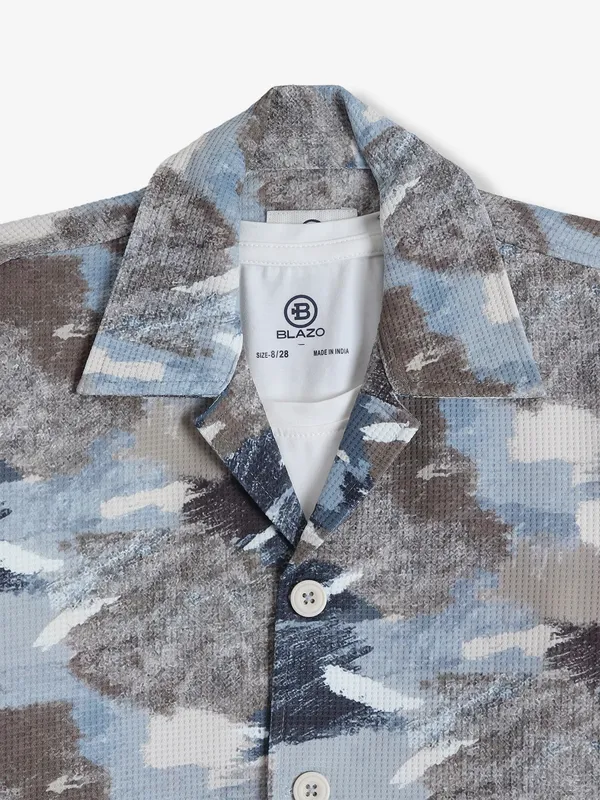 BLAZO blue and olive printed shirt