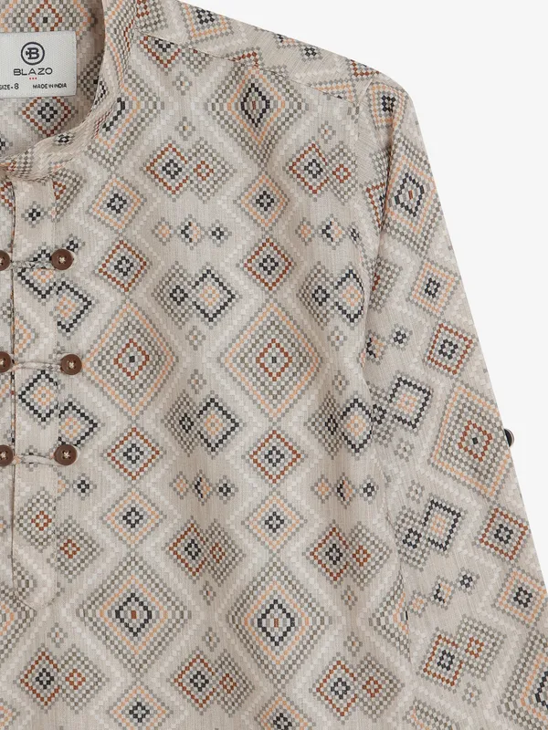 Blazo cotton printed kurta style shirt in beige