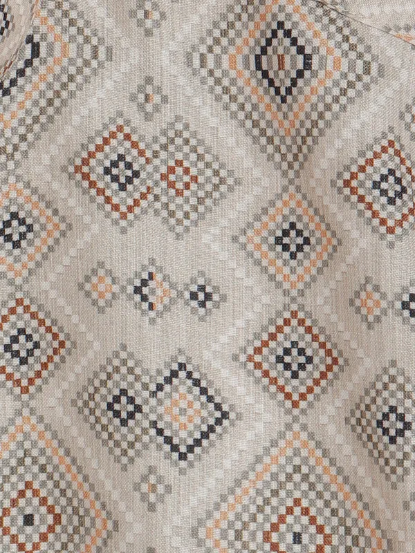 Blazo cotton printed kurta style shirt in beige