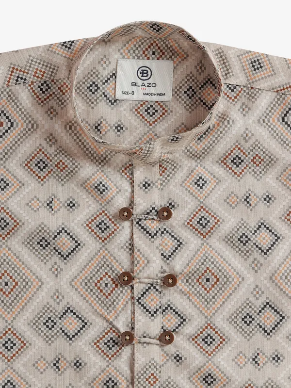 Blazo cotton printed kurta style shirt in beige