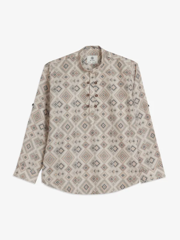 Blazo cotton printed kurta style shirt in beige