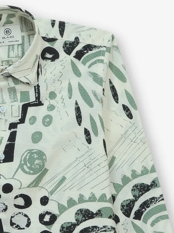 BLAZO green cotton printed shirt