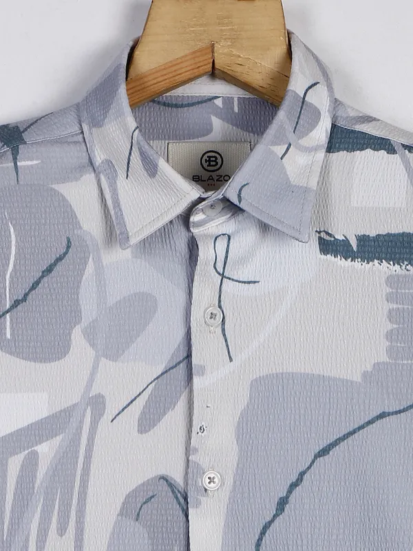 Blazo grey printed cotton casual wear shirt