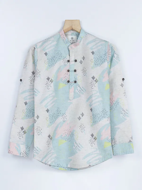 Blazo kurta style off white cotton shirt