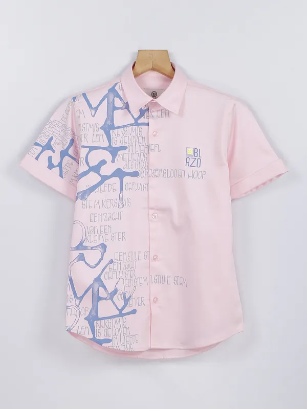 Blazo light pink cotton printed shirt