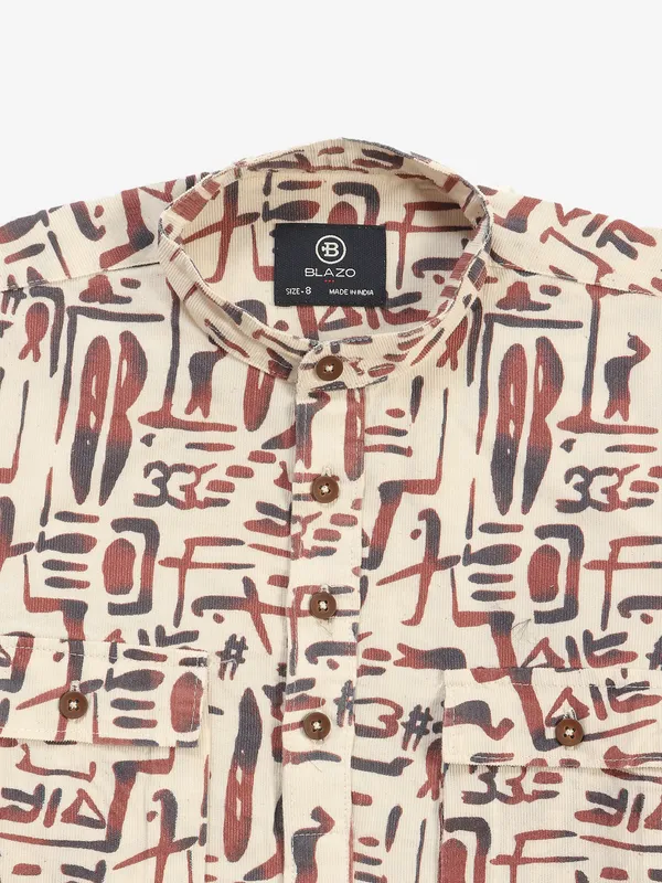 BLAZO maroon printed cotton kurta syle shirt