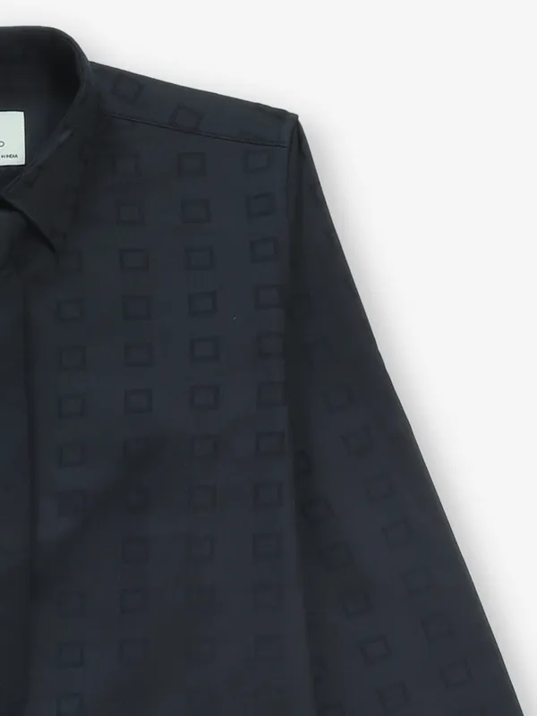 BLAZO navy cotton casual shirt with print