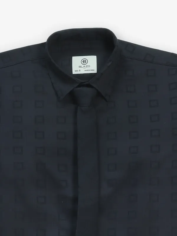 BLAZO navy cotton casual shirt with print