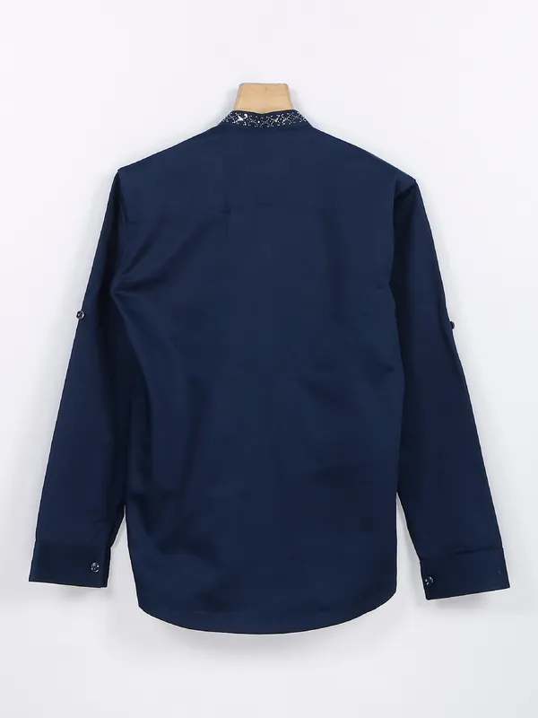 Blazo navy silk kurta style shirt