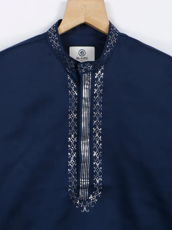 Blazo navy silk kurta style shirt