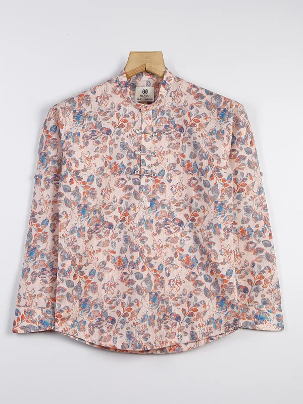 Blazo peach cotton printed kurta style shirt