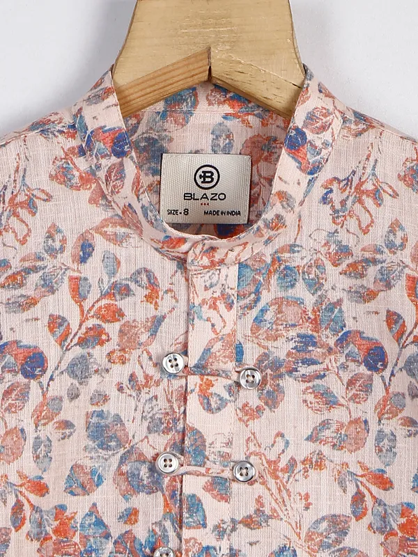 Blazo peach cotton printed kurta style shirt