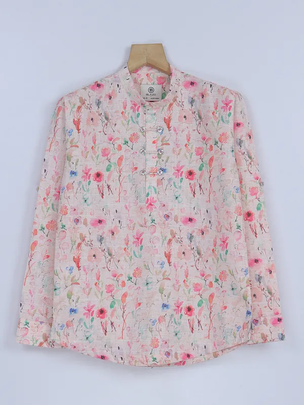 Blazo peach printed kurta style shirt