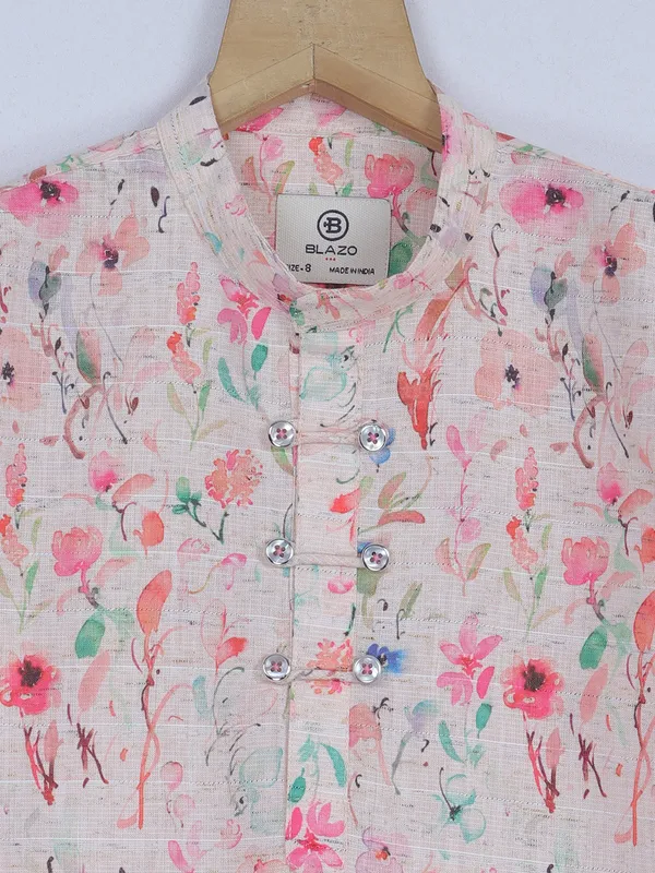Blazo peach printed kurta style shirt