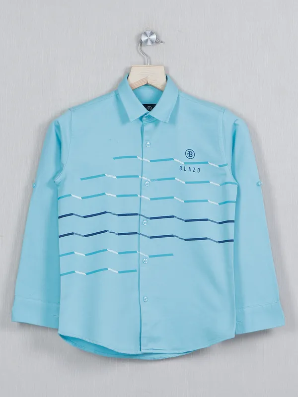 Blazo printed aqua casual wear shirt in cotton