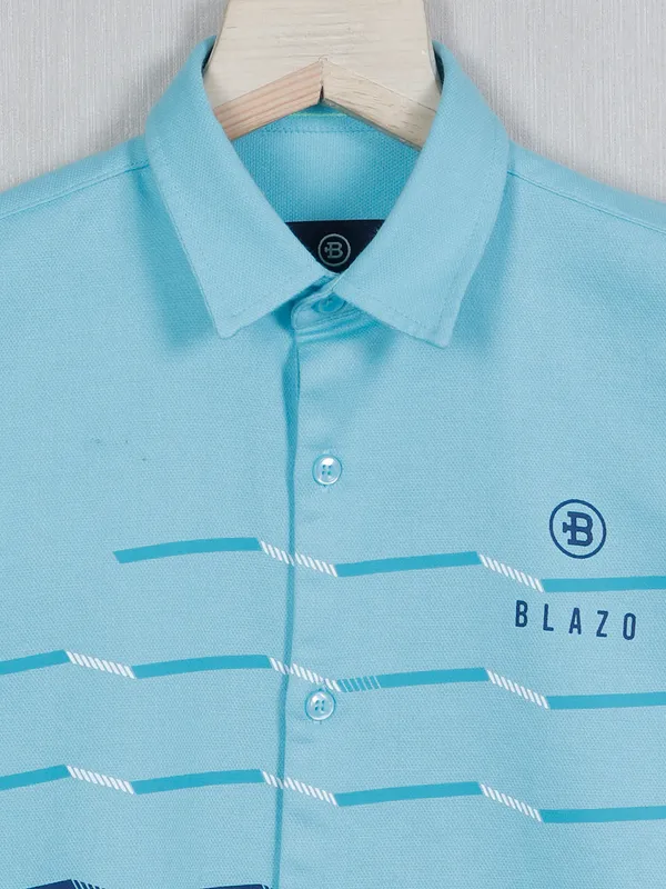 Blazo printed aqua casual wear shirt in cotton