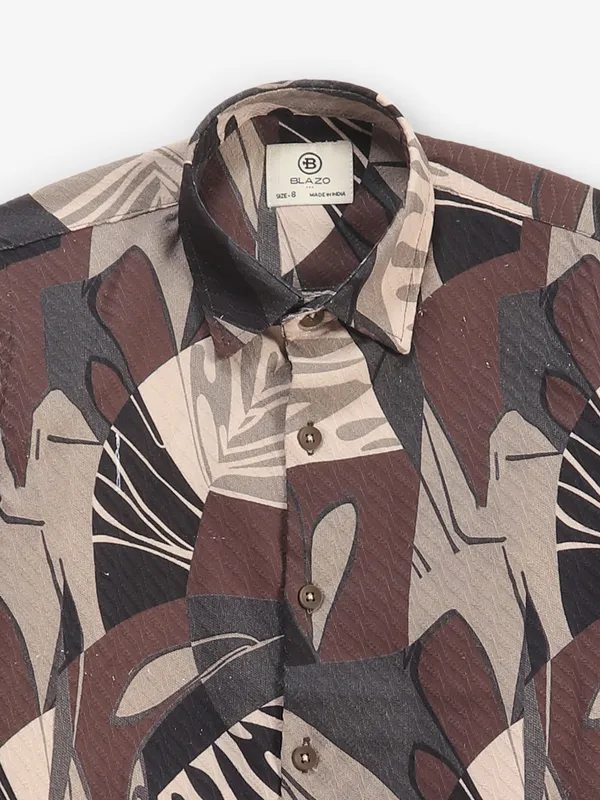 BLAZO printed brown cotton shirt