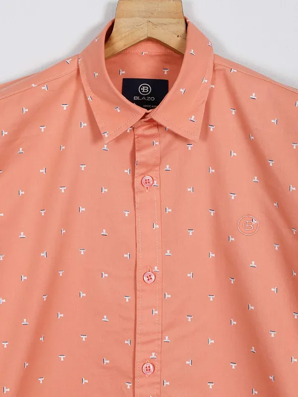 Blazo printed casual peach casual shirt
