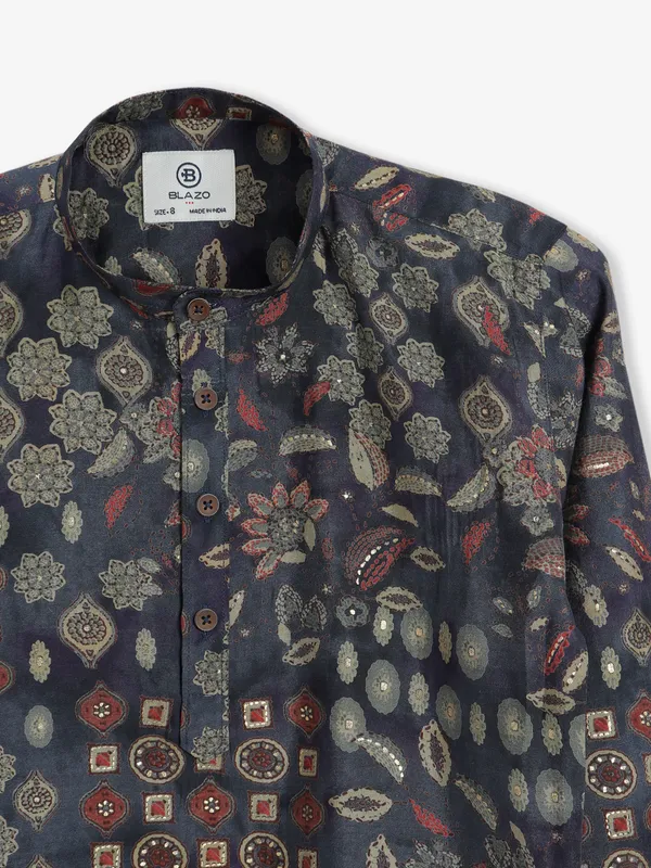 Blazo printed cotton navy shirt