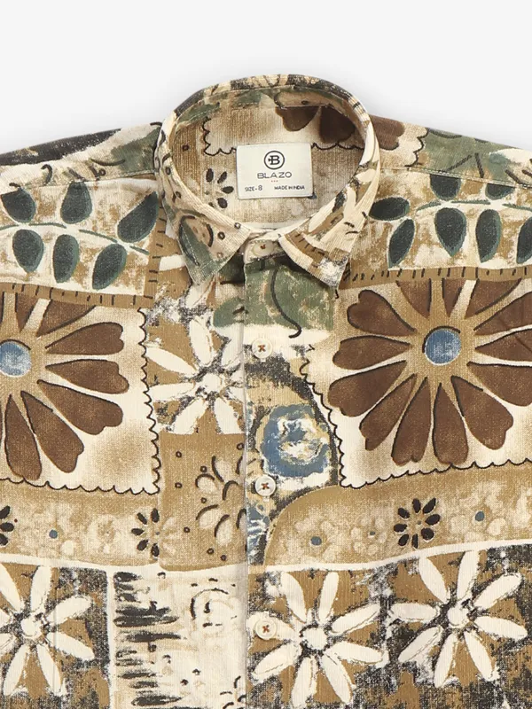 BLAZO printed cream cotton shirt