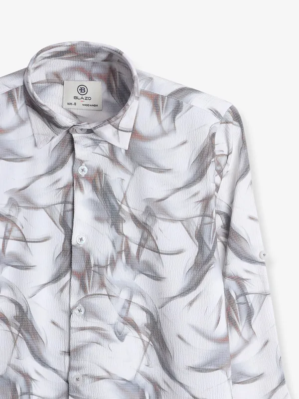Blazo printed off white cotton shirt