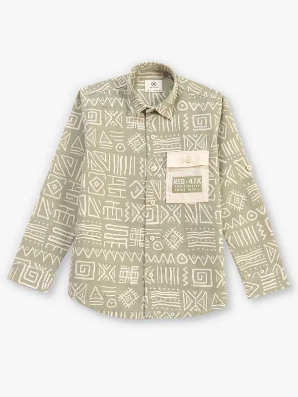 BLAZO printed pista green cotton shirt