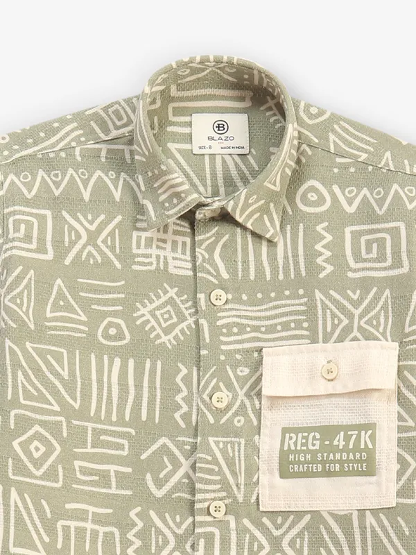 BLAZO printed pista green cotton shirt