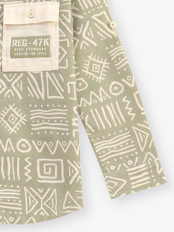 BLAZO printed pista green cotton shirt