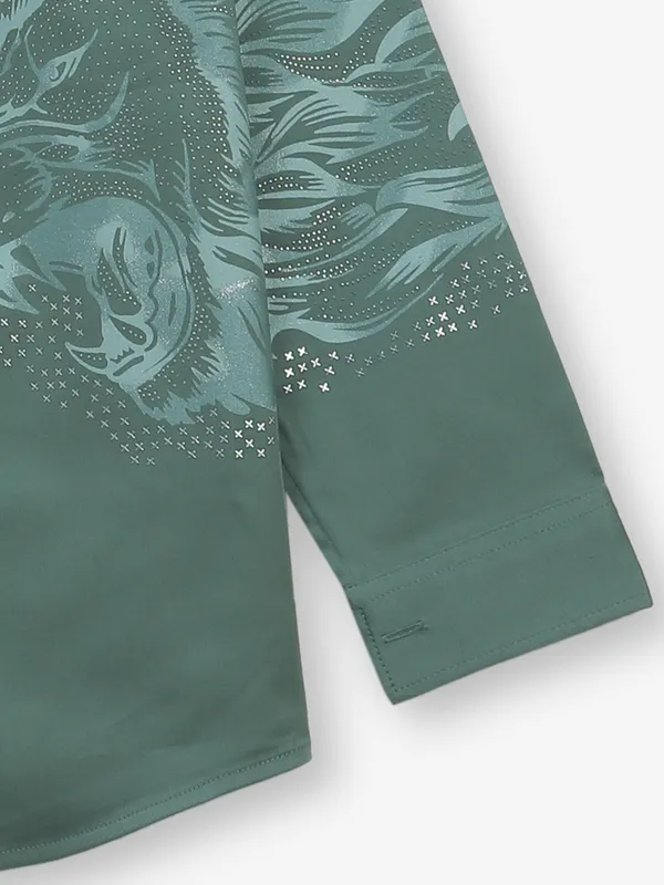 BLAZO printed pista green linen shirt
