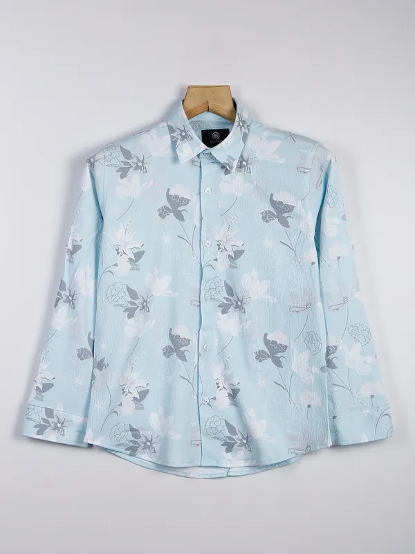 Blazo printed powder blue casual cotton shirt