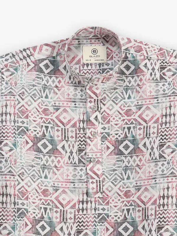 BLAZO printed white cotton kurta style shirt