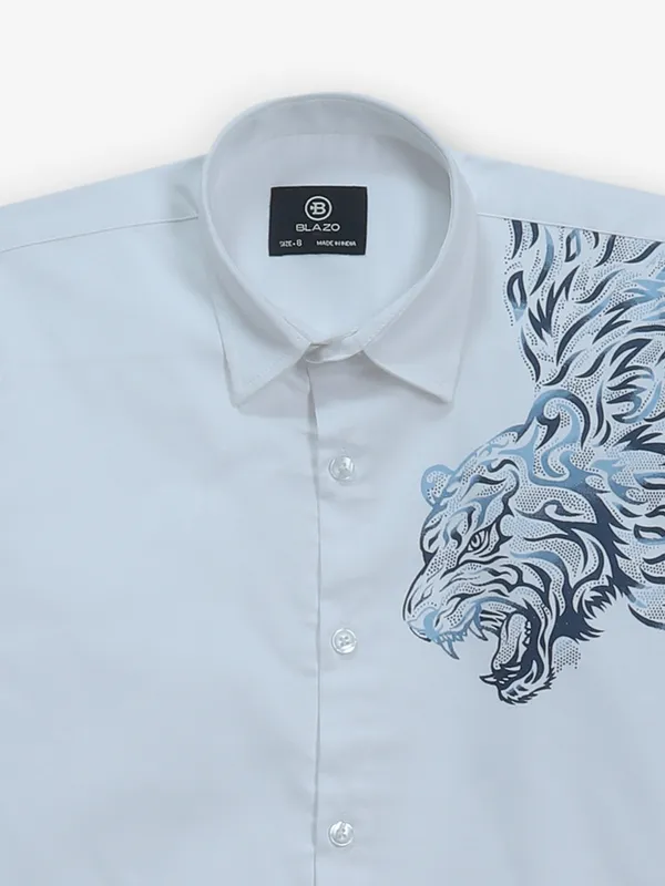 BLAZO printed white cotton shirt for boys