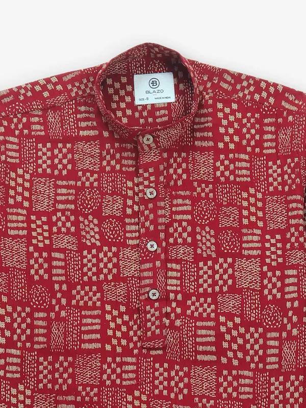 BLAZO red cotton kurta style shirt for boys with print