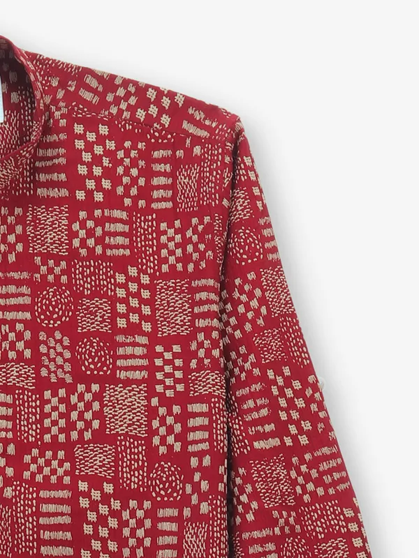 BLAZO red cotton kurta style shirt for boys with print