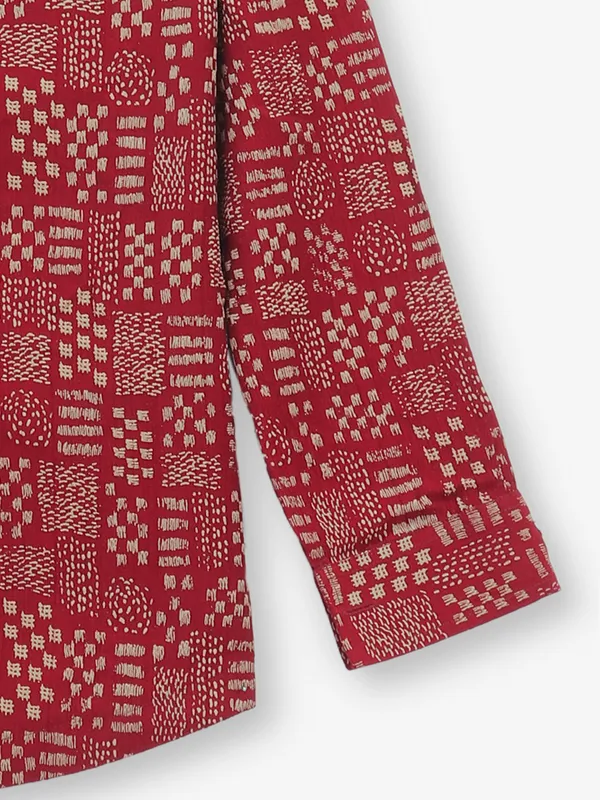 BLAZO red cotton kurta style shirt for boys with print