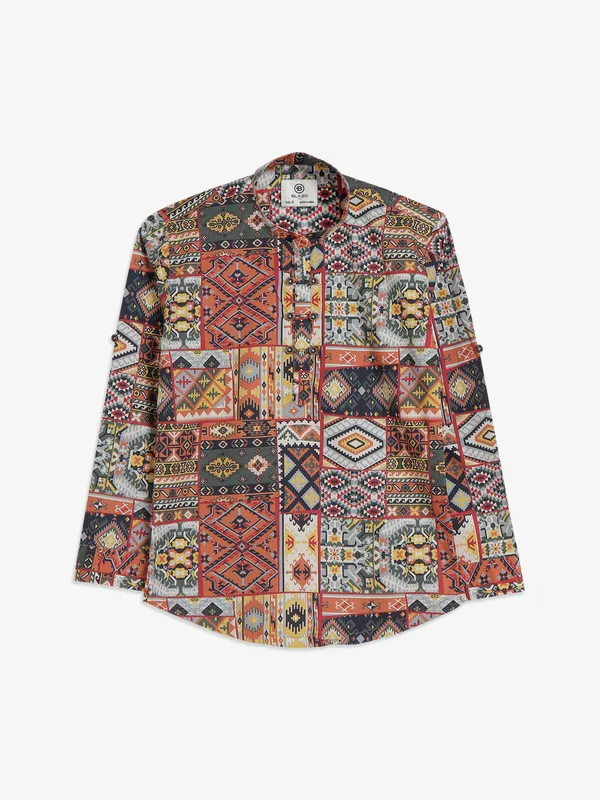 Blazo rust orange printed kurta style shirt