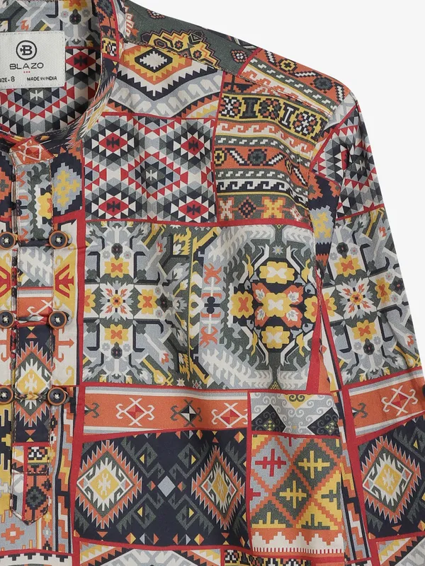 Blazo rust orange printed kurta style shirt
