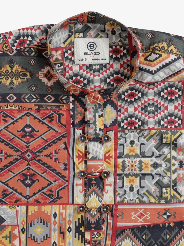 Blazo rust orange printed kurta style shirt