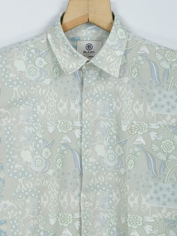 Blazo sage green printed shirt in cotton
