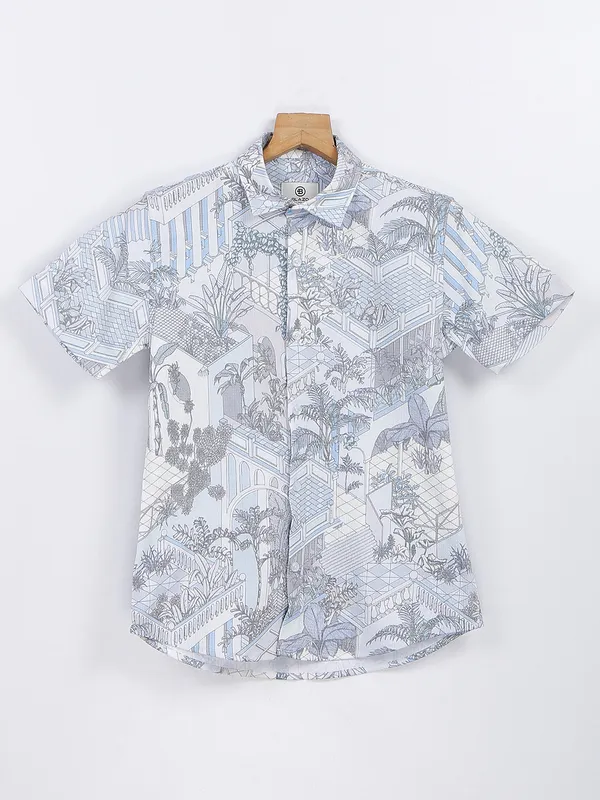Blazo sky blue cotton printed shirt