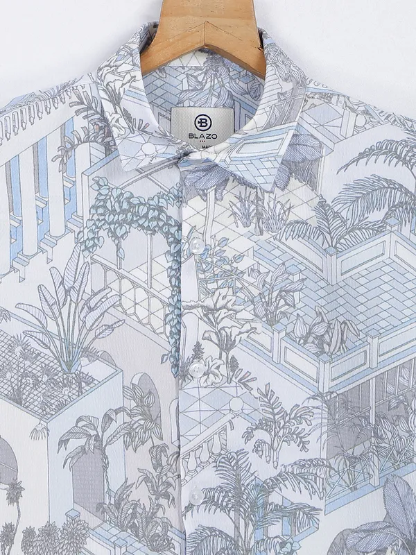 Blazo sky blue cotton printed shirt